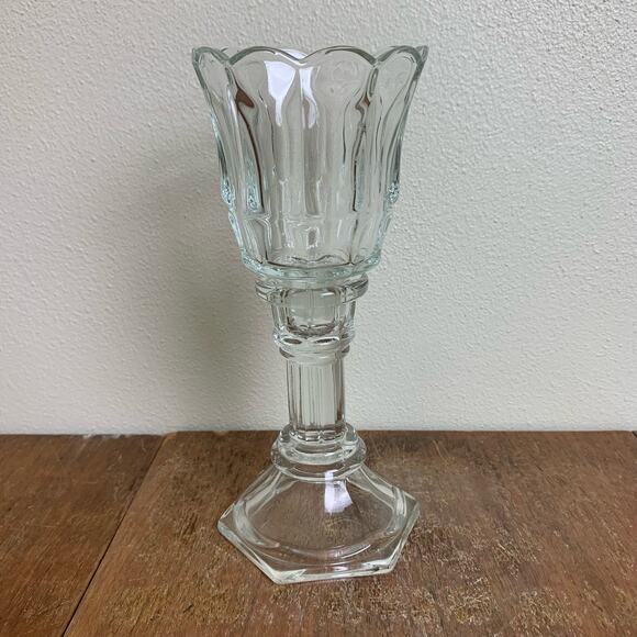 Homco 2 Piece Clear Glass Crystal Candle Votive Holder 7" Tall Vintage 90s Decor - Picture 6 of 8
